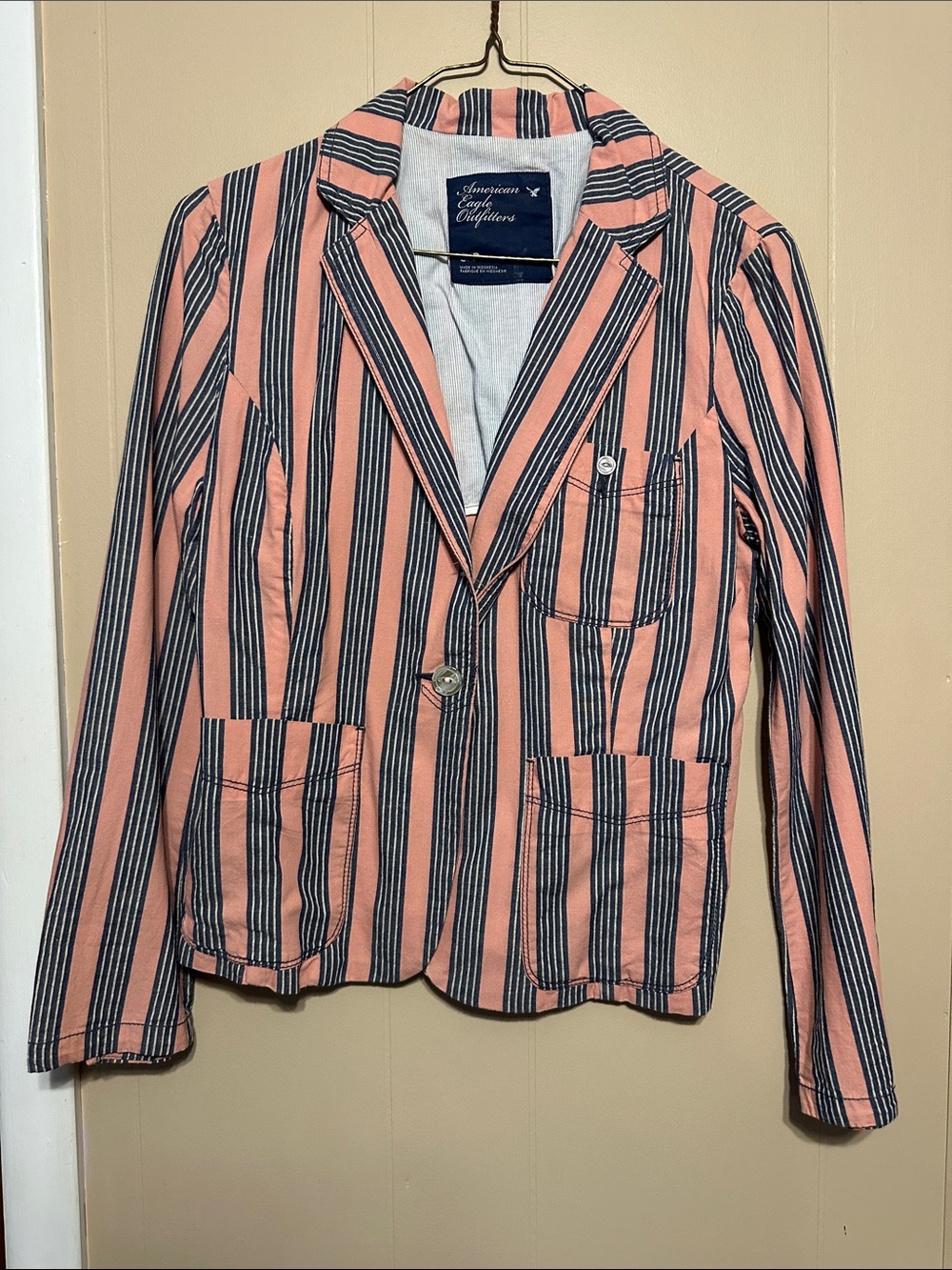 American Eagle Pink & Navy Stripe Blazer - size small